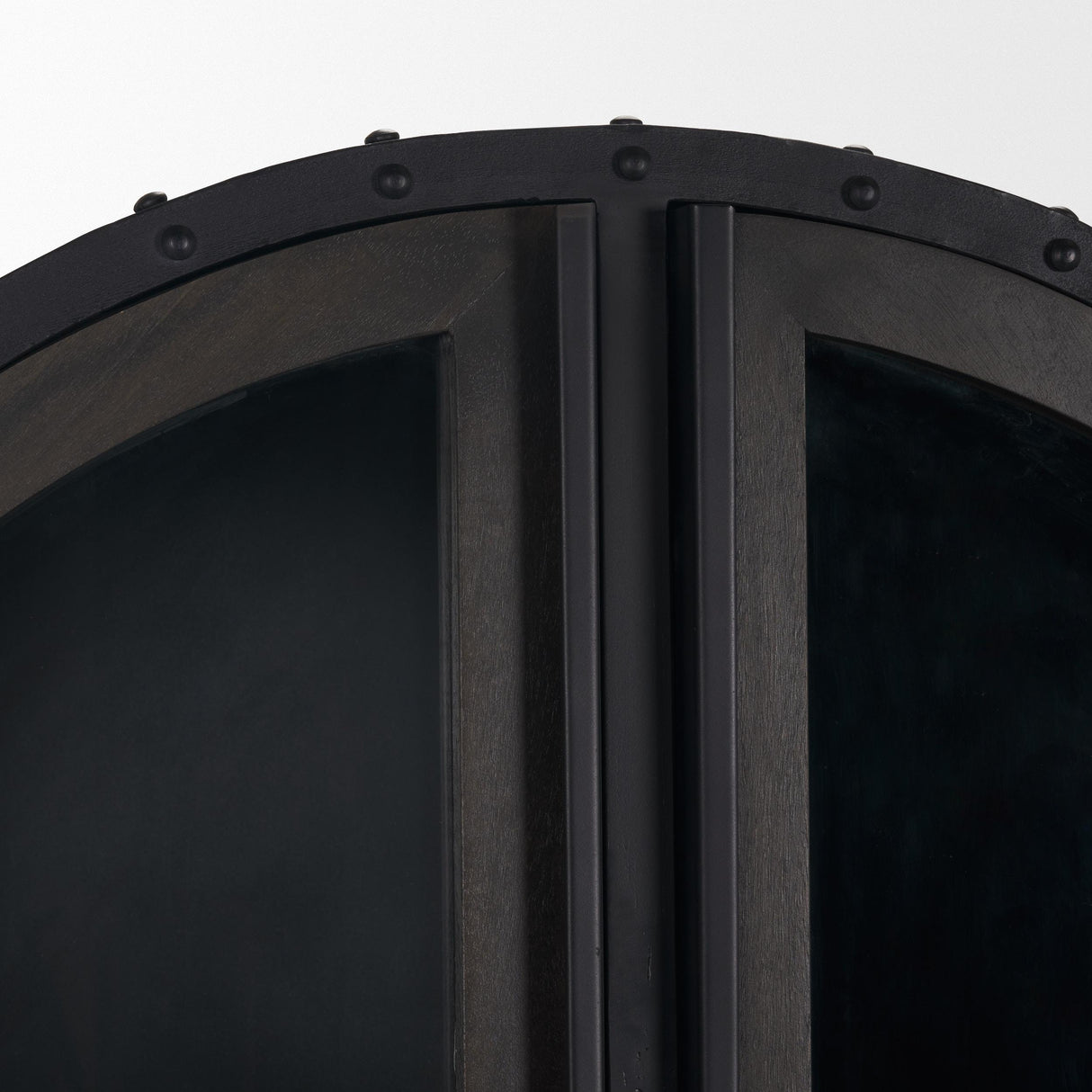 Mercana Gehry 72.3" H Dark Brown Metal Brown Wood and Glass Door Display Cabinet