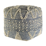 Mercana Rofi Blue Denim and Cream Cotton Stitched Square Pouf