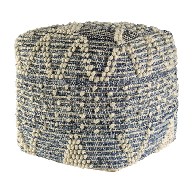 Mercana Rofi Blue Denim and Cream Cotton Stitched Square Pouf