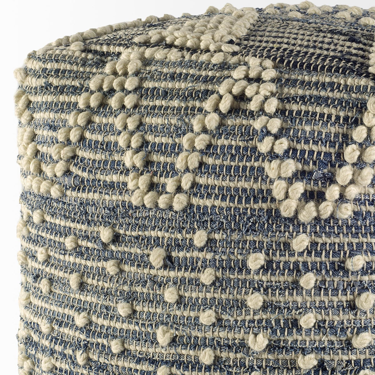 Mercana Rofi Blue Denim and Cream Cotton Stitched Square Pouf