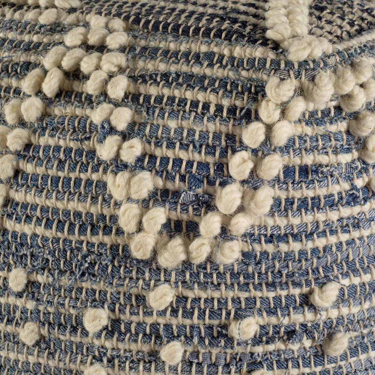 Mercana Rofi Blue Denim and Cream Cotton Stitched Square Pouf