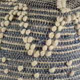 Mercana Rofi Blue Denim and Cream Cotton Stitched Square Pouf