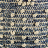 Mercana Rofi Blue Denim and Cream Cotton Stitched Square Pouf