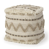 Mercana Caela Beige/Brown Wool, Cotton and Felt Popcorn Stitch Square Pouf