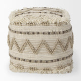 Mercana Caela Beige/Brown Wool, Cotton and Felt Popcorn Stitch Square Pouf