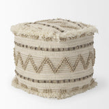Mercana Caela Beige/Brown Wool, Cotton and Felt Popcorn Stitch Square Pouf
