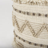 Mercana Caela Beige/Brown Wool, Cotton and Felt Popcorn Stitch Square Pouf