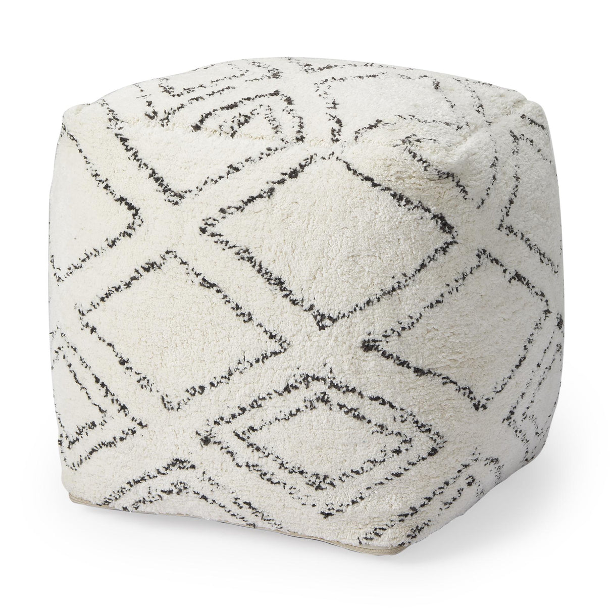 Mercana Tapir Beige Cotton Argyle Pattern Square Pouf