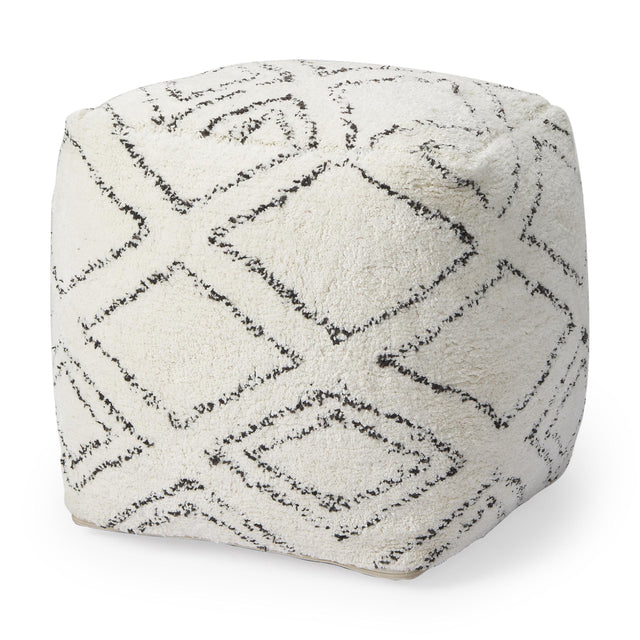 Mercana Tapir Beige Cotton Argyle Pattern Square Pouf