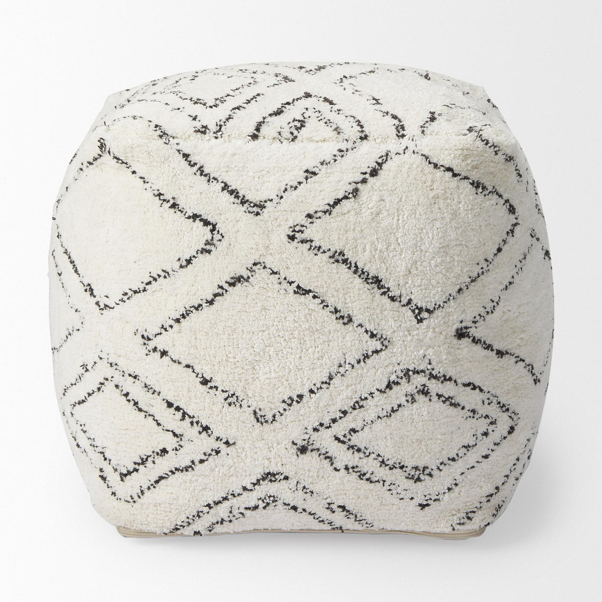 Mercana Tapir Beige Cotton Argyle Pattern Square Pouf
