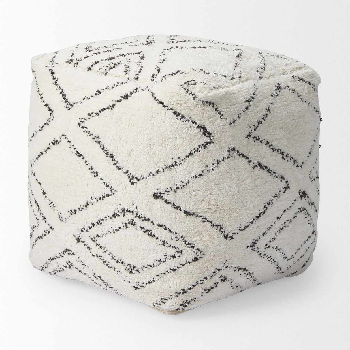 Mercana Tapir Beige Cotton Argyle Pattern Square Pouf