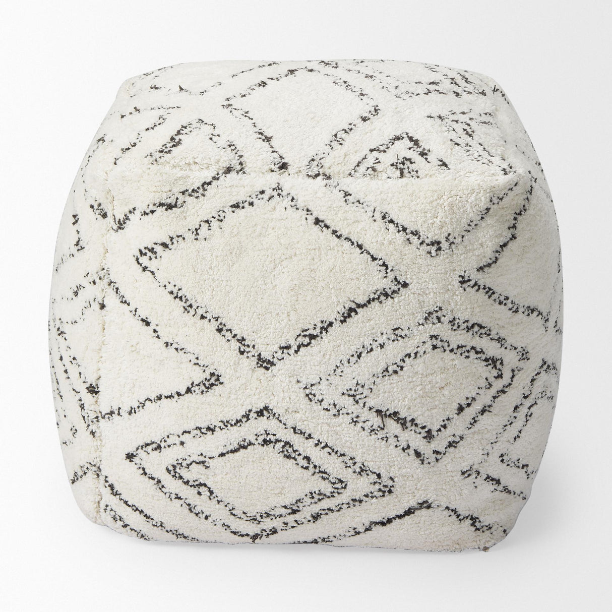 Mercana Tapir Beige Cotton Argyle Pattern Square Pouf