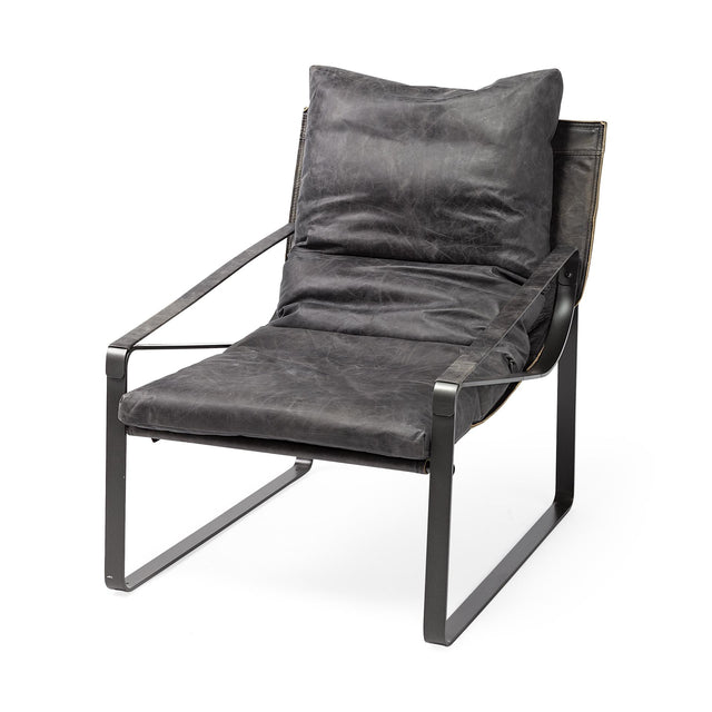 Mercana Hornet II Black Leather Body Metal Frame Accent Chair