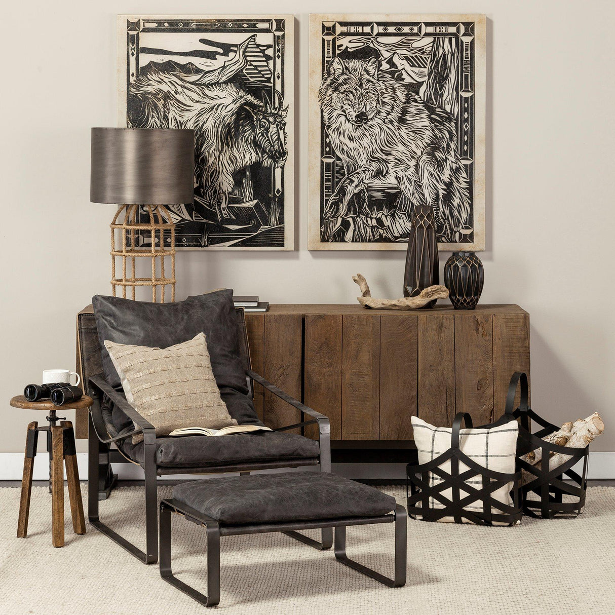 Mercana Hornet II Black Leather Body Metal Frame Accent Chair