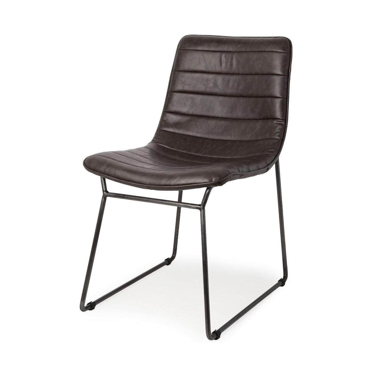 Mercana Thornton I Dark Brown Faux-Leather Seat Black Iron Frame Dining Chair