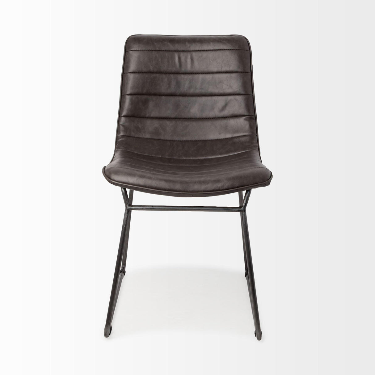 Mercana Thornton I Dark Brown Faux-Leather Seat Black Iron Frame Dining Chair