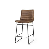 Mercana Meritt 37" Total Height Brown Leather Seat Black Metal Frame Stool