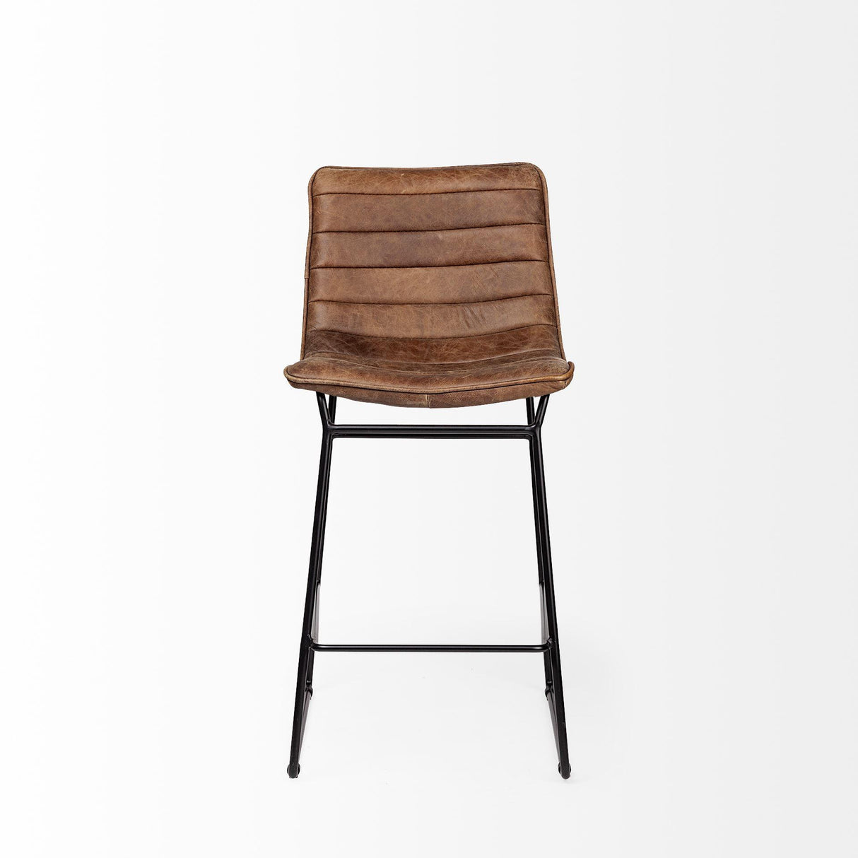 Mercana Meritt 37" Total Height Brown Leather Seat Black Metal Frame Stool