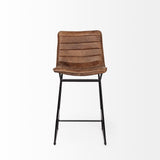 Mercana Meritt 37" Total Height Brown Leather Seat Black Metal Frame Stool