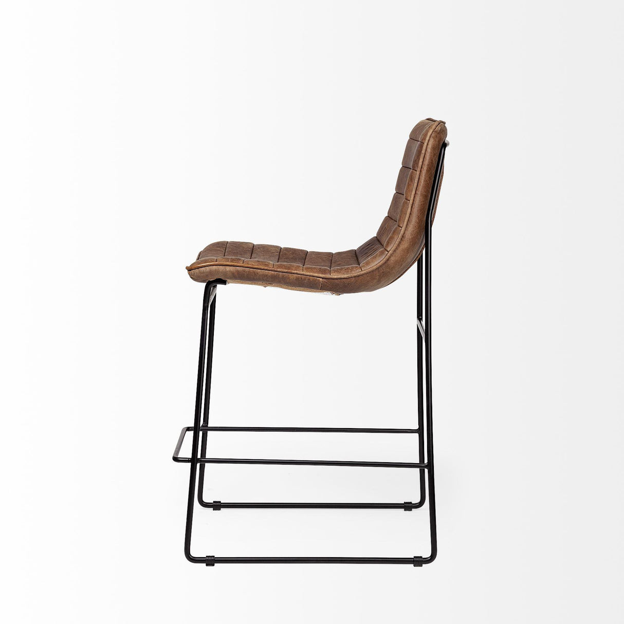 Mercana Meritt 37" Total Height Brown Leather Seat Black Metal Frame Stool