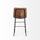 Mercana Meritt 37" Total Height Brown Leather Seat Black Metal Frame Stool
