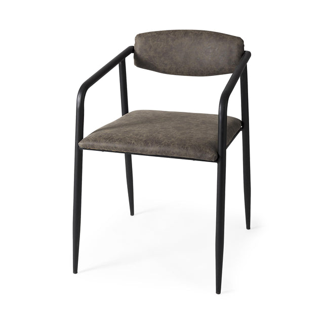 Mercana Langston Brown Faux-Leather Seat Black Iron Frame Dining Chair