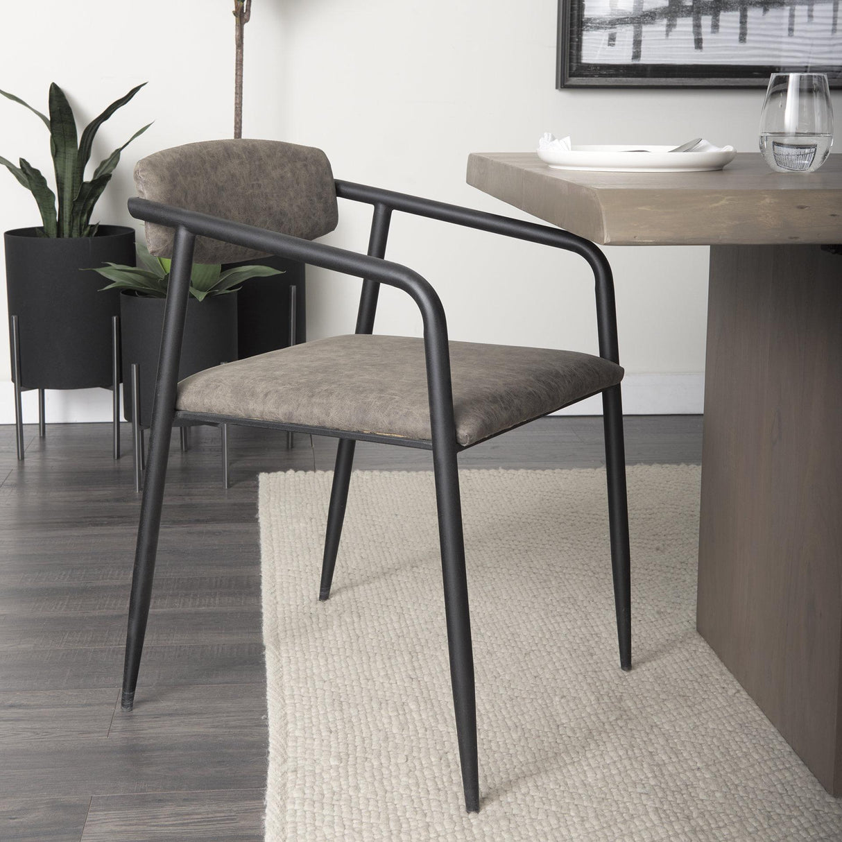 Mercana Langston Brown Faux-Leather Seat Black Iron Frame Dining Chair