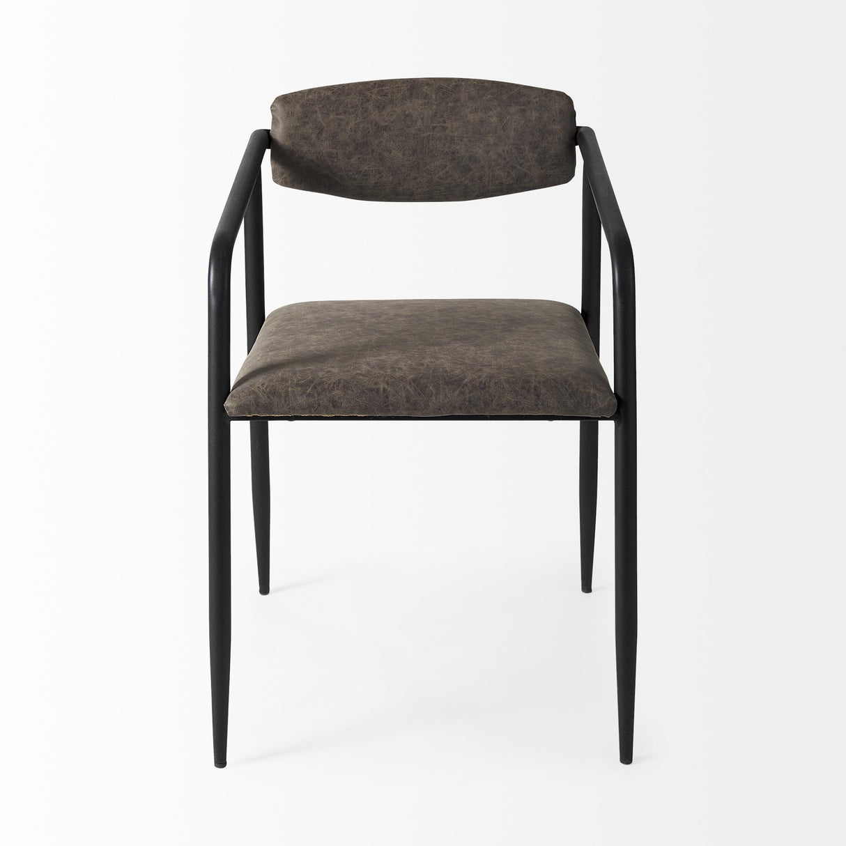 Mercana Langston Brown Faux-Leather Seat Black Iron Frame Dining Chair