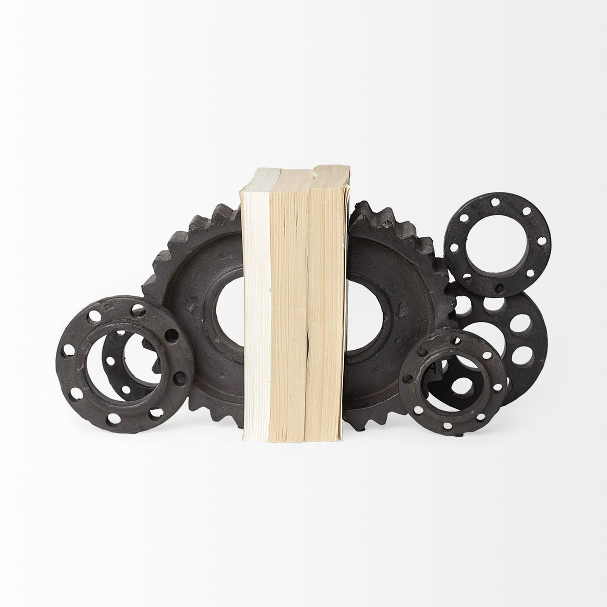 Mercana Cogsworth Set of 2 14L x 4W Brown Resin Industrial Gear Bookends