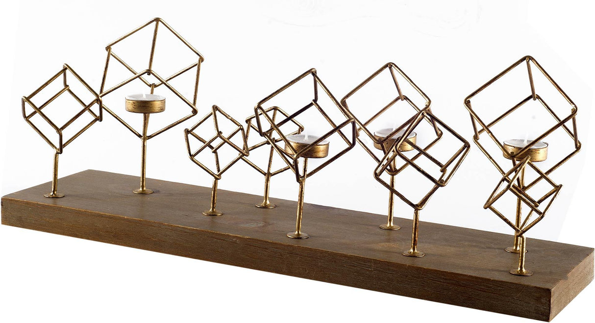 Mercana Salvador II Wood Base Brass Cube Tea Light Table Candle Holder