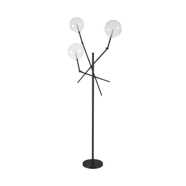 Mercana Connor II 84" Black Metal Glass Globe Three Light Floor Lamp