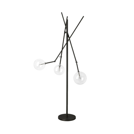 Mercana Connor II 84" Black Metal Glass Globe Three Light Floor Lamp