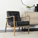 Mercana Phineas Black Leather W/ Brown Wooden Frame Accent Chair