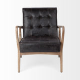 Mercana Phineas Black Leather W/ Brown Wooden Frame Accent Chair