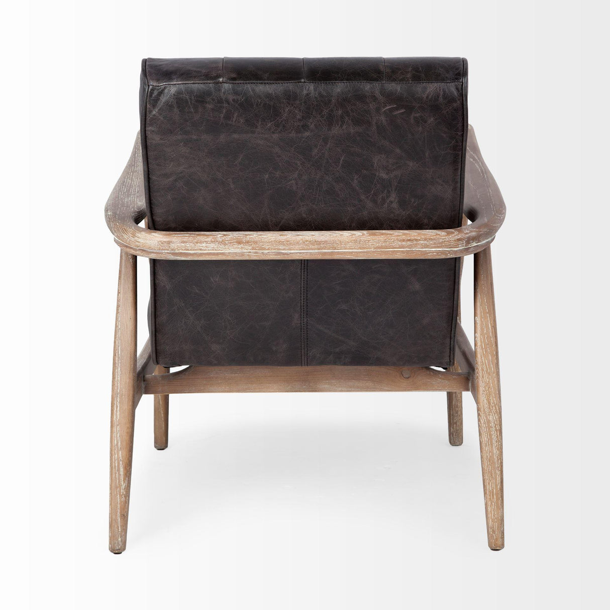 Mercana Phineas Black Leather W/ Brown Wooden Frame Accent Chair