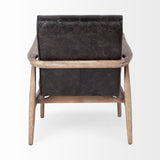 Mercana Phineas Black Leather W/ Brown Wooden Frame Accent Chair