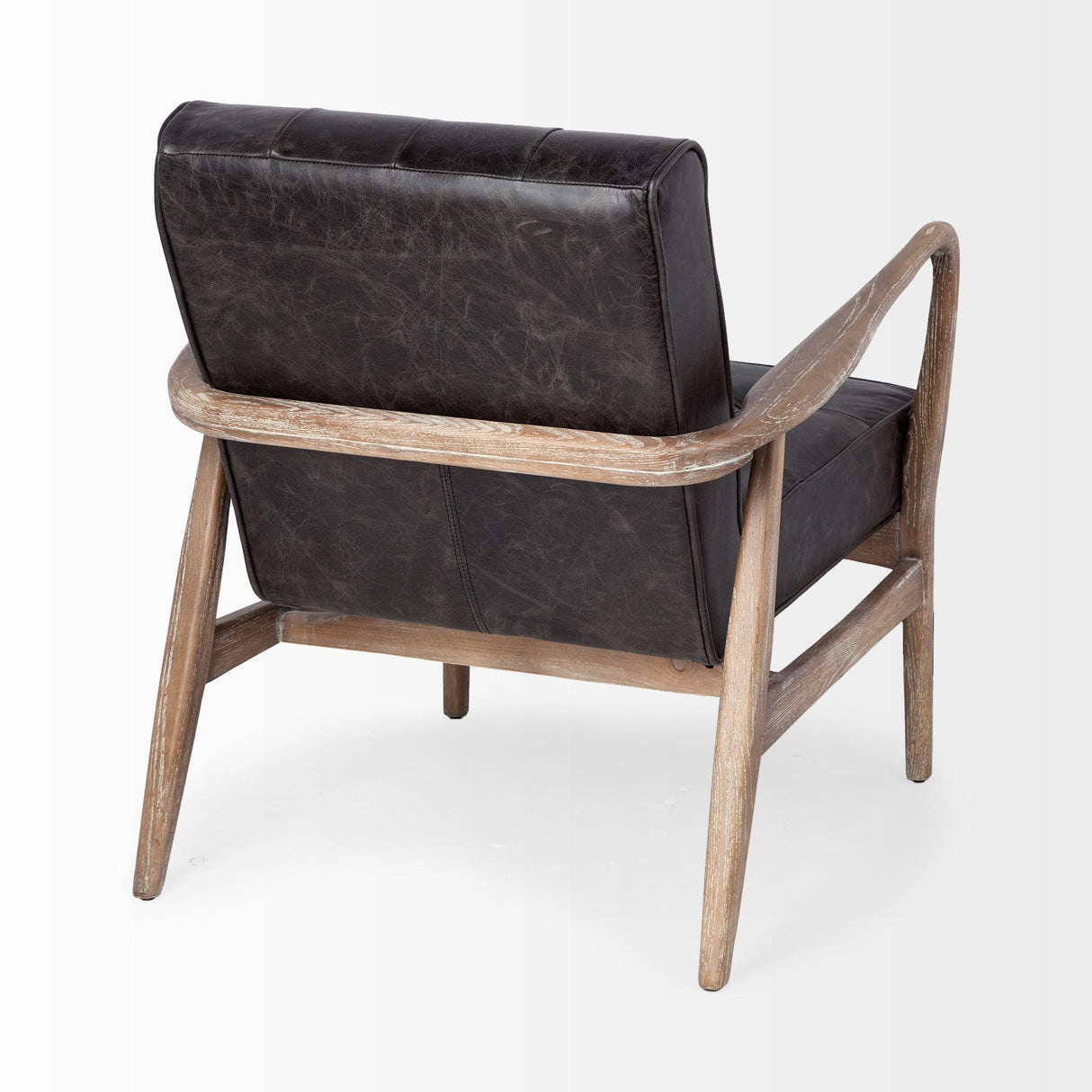 Mercana Phineas Black Leather W/ Brown Wooden Frame Accent Chair