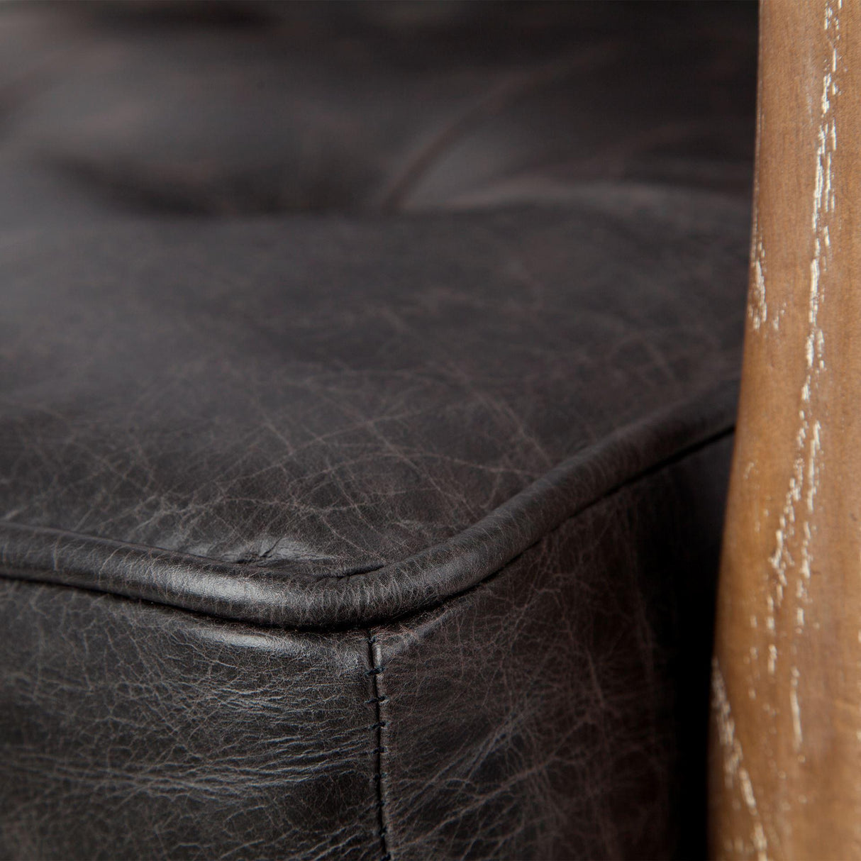 Mercana Phineas Black Leather W/ Brown Wooden Frame Accent Chair