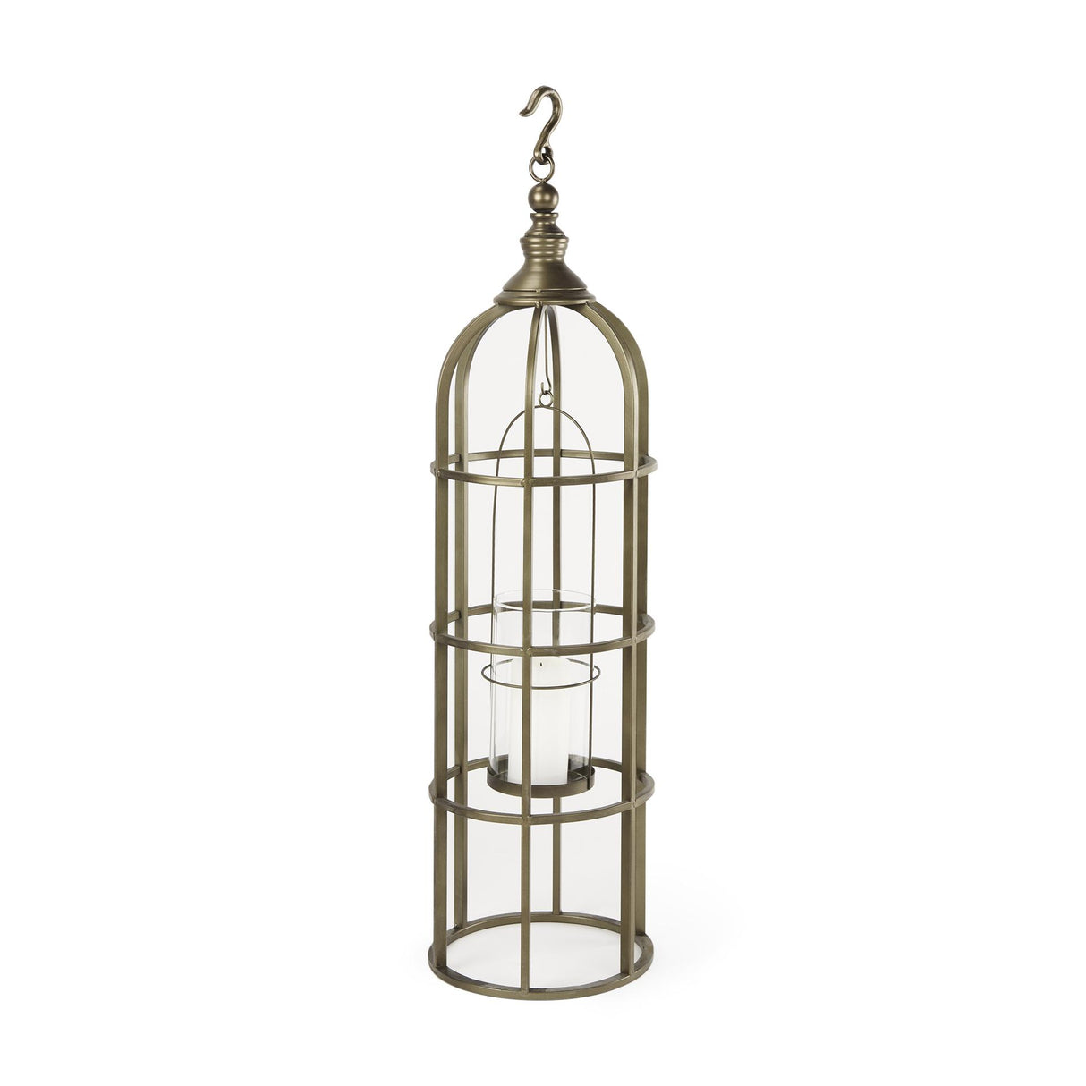 Mercana Gerson I Large Cage-Style Gold Metal Candle Holder Lantern