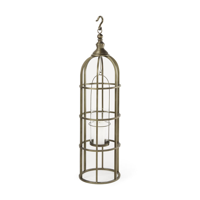 Mercana Gerson I Large Cage-Style Gold Metal Candle Holder Lantern