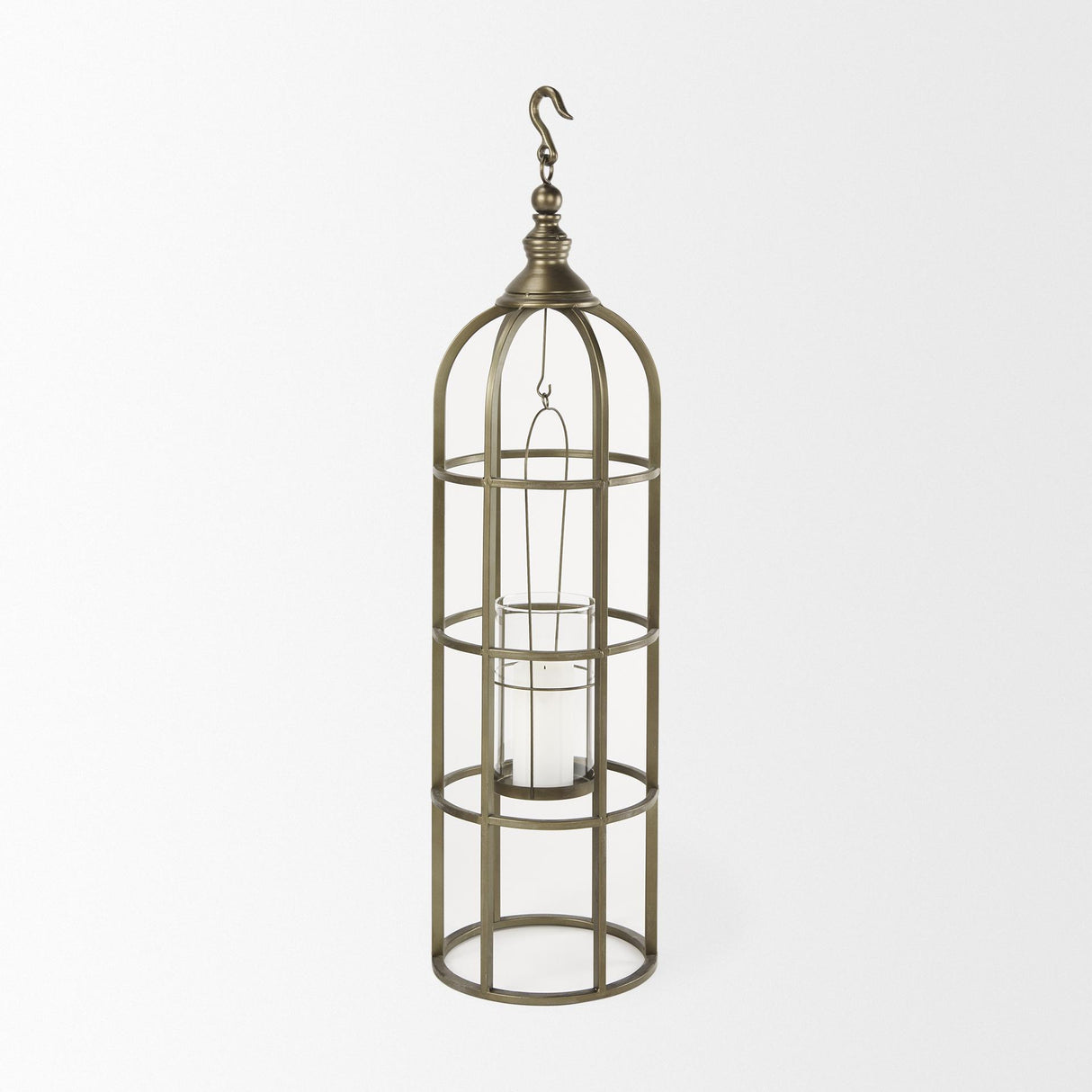 Mercana Gerson I Large Cage-Style Gold Metal Candle Holder Lantern