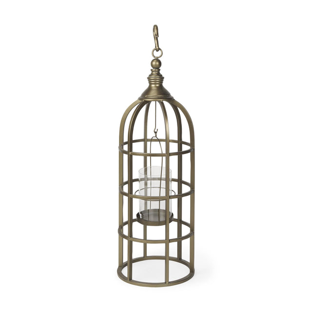 Mercana Gerson II Small Cage-Style Gold Metal Candle Holder Lantern