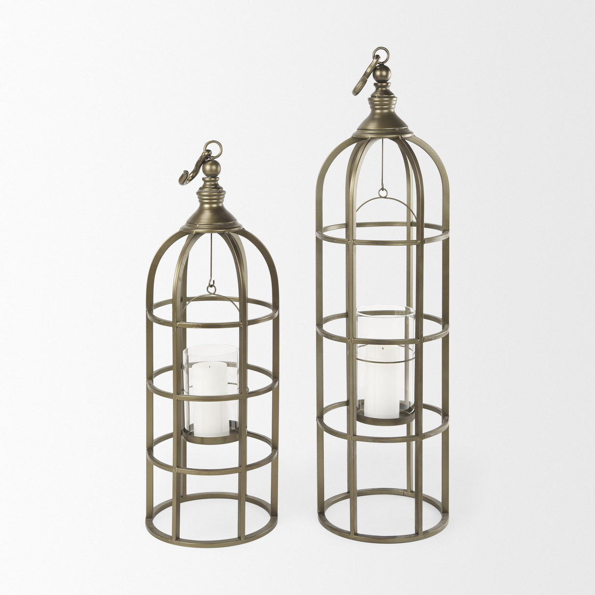 Mercana Gerson II Small Cage-Style Gold Metal Candle Holder Lantern