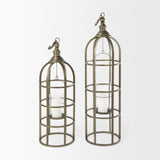 Mercana Gerson II Small Cage-Style Gold Metal Candle Holder Lantern