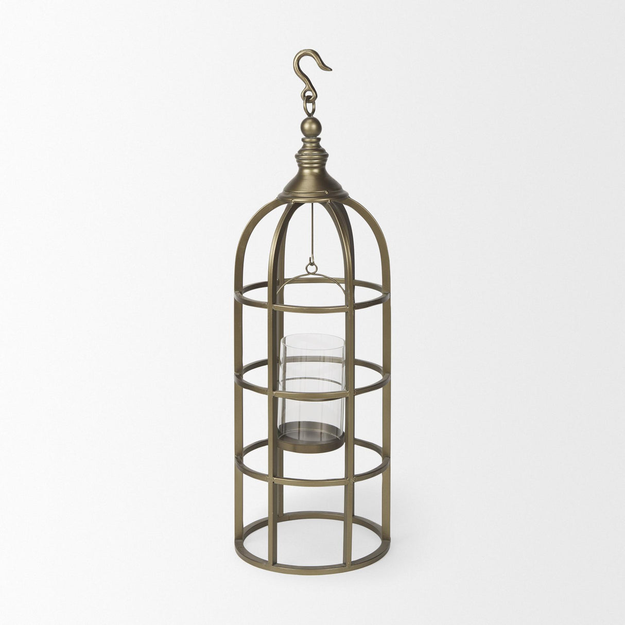 Mercana Gerson II Small Cage-Style Gold Metal Candle Holder Lantern
