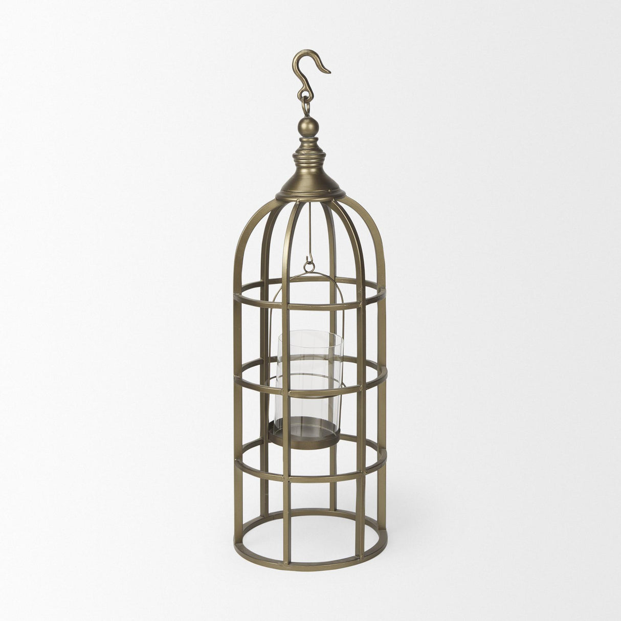 Mercana Gerson II Small Cage-Style Gold Metal Candle Holder Lantern