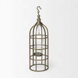 Mercana Gerson II Small Cage-Style Gold Metal Candle Holder Lantern