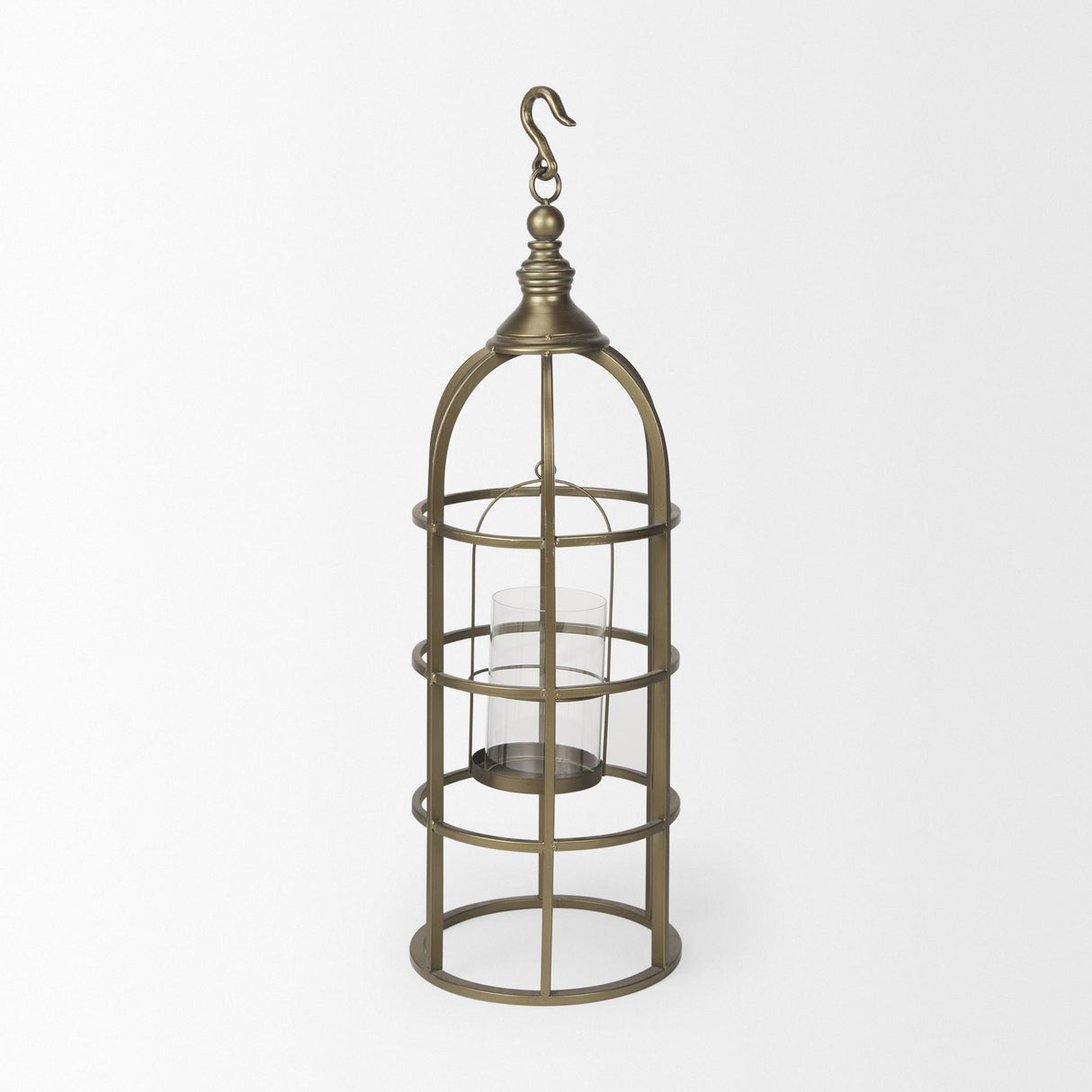 Mercana Gerson II Small Cage-Style Gold Metal Candle Holder Lantern
