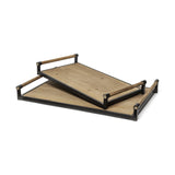 Mercana Benson Set of 2 Brown Wood Black Metal Trays