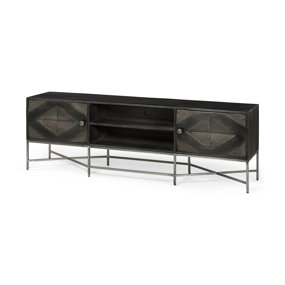 Mercana Hogarth I Dark Brown Solid Wood TV Stand Media Console with Storage, TV up to 81"